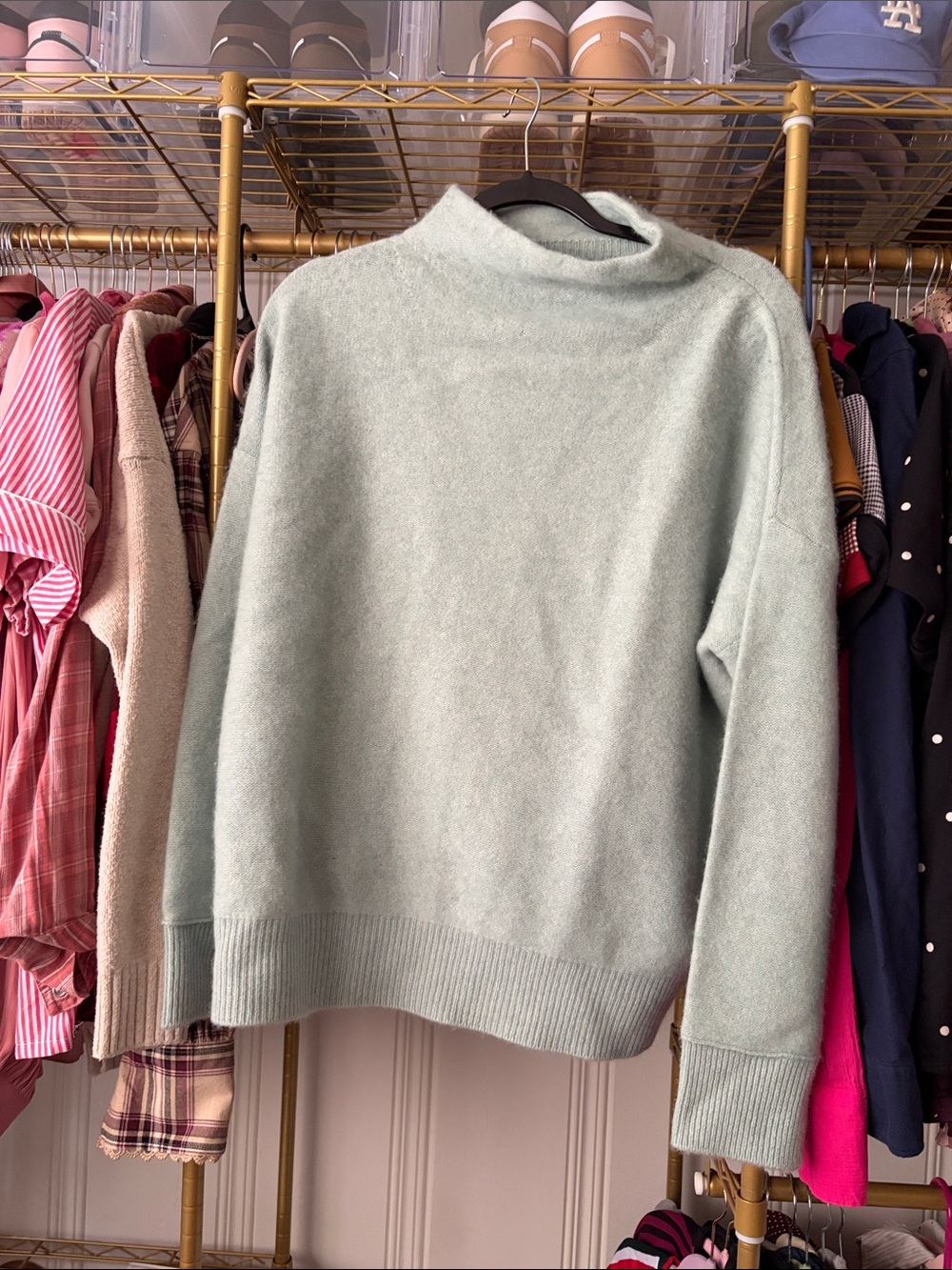 Tahari Light Sage Mock Neck Pullover Sweater